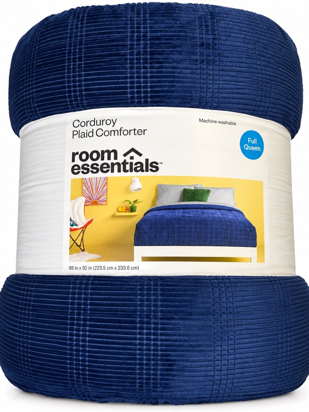 Room Essentials Corduroy Plaid Comforter Full/Queen 88x92 Navy Blue Target